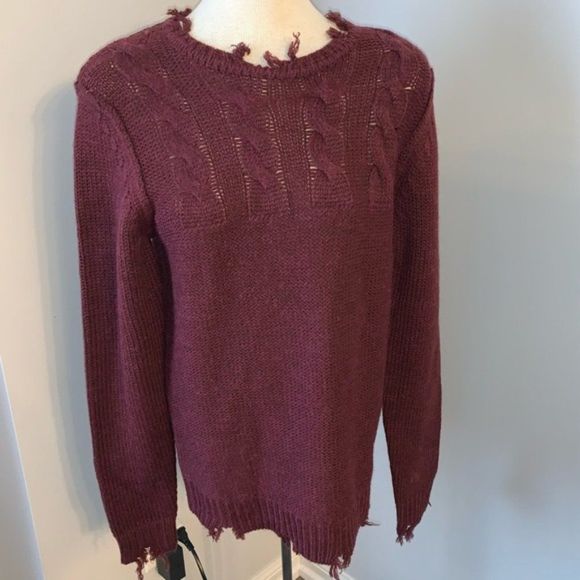 NWT Jack and Jones Burgundy Distressed Sweater - Picture 4 of 8